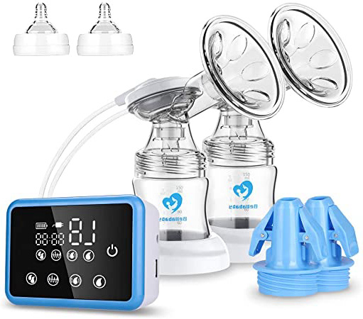 Sacaleches Eléctrico, Bellababy Extractor de Leche Doble Pantalla Táctil Sensible, Múltiples Modos y Niveles de Succión, Portátil,con Bolsas de Almacenamiento de Leche de 10 Piezas