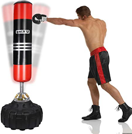 UKing Saco de Boxeo de Pie, 180cm Saco Boxeo Suelo con Base y Columna de Rebote de 360 °,para Kick Boxing, Artes Marciales Mixtas, Equipo de Entrenamiento de MMA, Karate