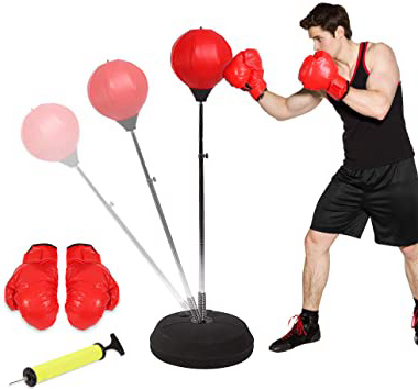 Ejoyous Punchingball Adultos Boxtraining Set Punching Punchingball Boxeo Set Altura Ajustable de pie Boxeo Punchingtasche con Boxhandschuhen y Soporte 120-150 cm Rojo