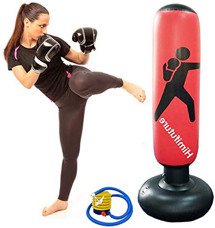 Himifuture - Saco de boxeo hinchable de 160 cm, con soporte, para fitness, color rojo vino