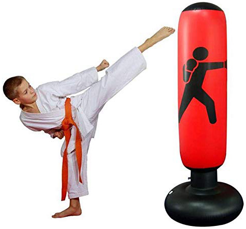 Womdee Saco de Boxeo para Mujer, Inflable, Saco de Boxeo y Saco de Boxeo con Base Gruesa, lo Suficientemente Fuerte como para Niños y Adultos, Ejercicio y Alivio del Estrés, 160 Cm, Rojo