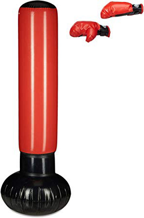 Relaxdays Niños Saco Boxeo, Punching Ball Hinchable, Boxing Bag Infantil, Juguete Antiestrés, 160 cm, PVC, Negro-Rojo