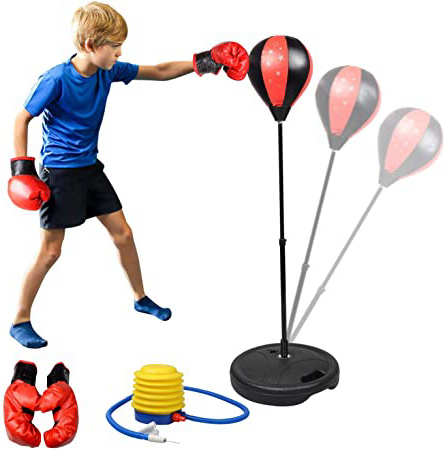 Set di Borse da Boxe per Bambini, Abree Punching Bag indipendente con Guantoni da Boxe Punching Ball per Bambini Altezza Regolabile 80-110 cm