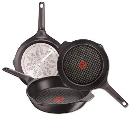 Tefal E215S3A Aroma- Sartenes de aluminio, con Antiadherente para Todo Tipo de Cocinas Incluido Inducción, Negro, 22, 24 y 26 cm, Juego de 3