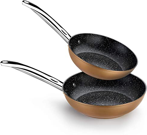Monix Copper - Set de 2 Sartenes Efecto Cobre, 20-24 cm, Aluminio Forjado Antiadherente con Partículas de Titanio, para Todo Tipo de Cocinas Incluso Inducción