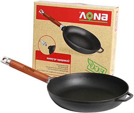 Sartén de hierro fundido, mango extraíble de madera, de inducción, hierro fundido, 26 cm