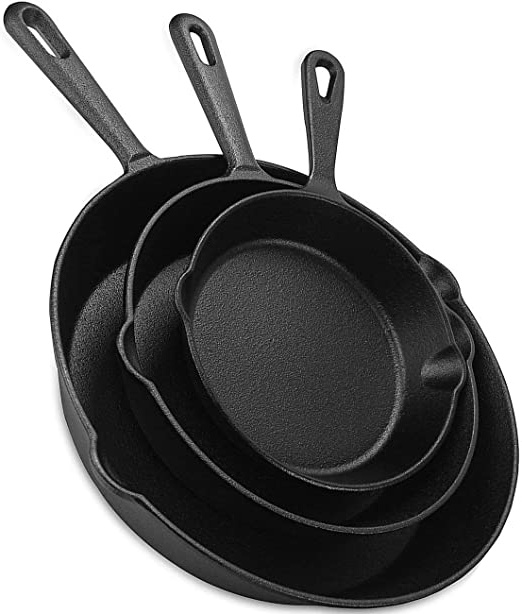 KICHLY 3 piezas Sartén de hierro fundido pre-sazonado - 15 cm, 20 cm y 25 cm