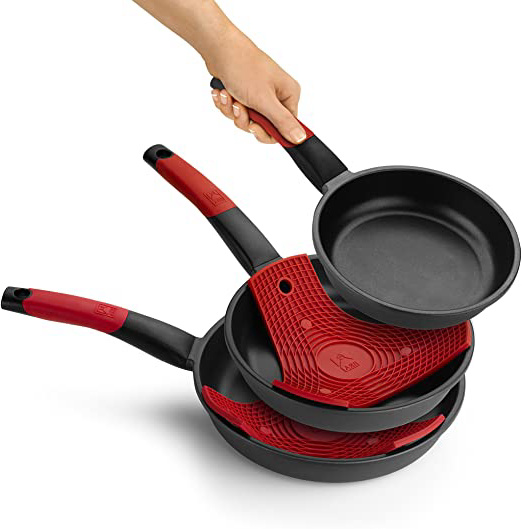 BRA Premiere- Set de 3 sartenes, aluminio fundido antiadherente, aptas para todo tipo de cocinas, incluido inducción, 18, 22 y 26 cm
