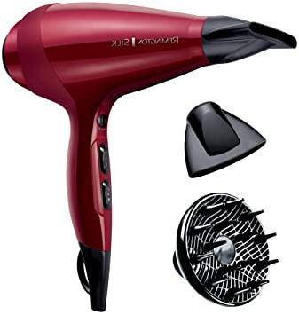 Remington AC9096 Silk - Secador de Pelo Profesional, Iónico, Difusor y Concentrador, 2400 W, Rojo
