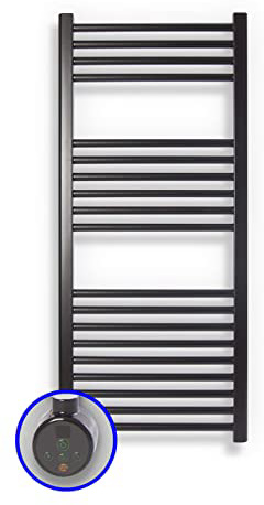 Radiador Toallero Eléctrico Zeta E * Toalleros Eléctricos (Medidas 1200 x 500 mm) con Control TH02 * Secatoallas En Color Negro Mate Ral 9005 * 2 AÑOS de Garantía