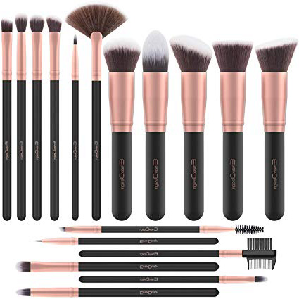 Brochas de Maquillaje EmaxDesign 17 piezas Pinceles de maquillaje professional fibra sintética para las cejas, base de maquillaje, polvos, crema, Set de brochas de maquillaje (Rose Golden)