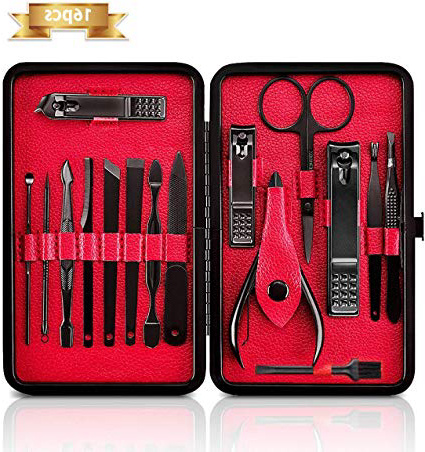 NASUM Profesional Set de Manicura Pedicura, Cortaúñas Hecho de Acero Inoxidable - Juego Completo de 16 Piezas para Manicura y Pedicura Limpiador Cutícula, con Caja de Cuero