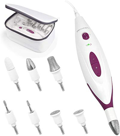 Medisana MP 815 set de manicura y pedicura eléctrica con 7 accesorios para el cuidado de las uñas, 2 velocidades para uñas, cutículas y callo