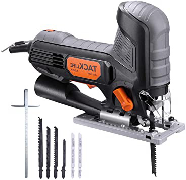 TACKLIFE Sierra de Calar, 600W con Base de Aluminio, 800~3000RPM, Sierra de Caladora, Velocidad Variable (1-6), 6 Hojas, Profundidad de Corte: Madera 80mm, Metal 8mm, Cambio de Hojas Rápido - TJS01A