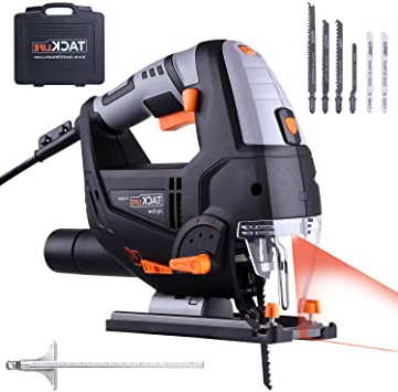 TACKLIFE Sierra de calar, 800W caladora con Láser& LED, 6 Hojas, Velocidad Variable (1-6), Estuche de Transporte, 22mm Altura de Carrera, 3 Longitud del Núcleo del Medidor | PJS02A