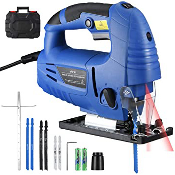 Sierra Caladora, Holife Sierra Caladora con Guía Láser, Motor de 780W, Luz LED, 6 Velocidad Ajustable, 6PCS Hoja para Madera/Plastico, Guiador de Regla, Corte -45º a 45º, Adaptador de Aspiradora