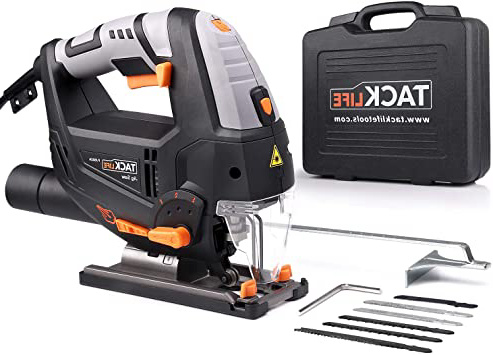 Tacklife Sierra de Calar, Caladora, Cable de 3 Metros, Corte en Madera: 100mm, 800W 3000SPM, Sierra Caladora con LED Láser, 6 Hojas para Madera Metal Plástico, Velocidades Ajustables (1-6) PJS02A