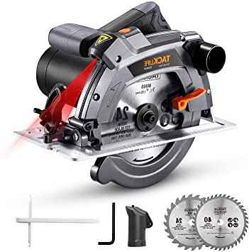 Sierra Circular, TACKLIFE 1500W 4700RPM Sierra Compacta con Base de Aluminio, Potente Motor de Cobre Puro, Guía Laser, Corte 63mm (90º), 45mm (45º), 24T 40T Cuchilla, Cortar Madera y Metal etc -PES03A