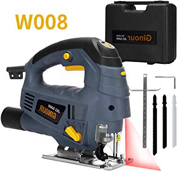 Sierra de Calar, Ginour, 800W 3000RPM Sierra Caladora con Láser, 3 Hojas Adicionales, Corte -45º a 45º, 7 Velocidades Ajustables, 4 Formas Orbitales, Doble Interruptor para Cortar Madera, Metal