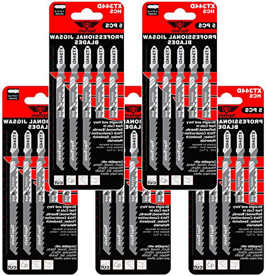 TopsTools JSTTX344D_5 T344D - Juego de 25 hojas de sierra de calar para Bosch, Dewalt, Makita, Milwaukee y muchos más (132 mm)