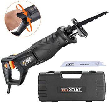 TACKLIFE Sierra Sable, 850W, 0~2,800SPM, Manija Giratoria (Izquierda y Derecha 90º), Gatillo de Velocidad Variable, 2 Hojas (Madera 6T HCS, Metal 14T BIM), Caja de Transporte/ RPRS01A