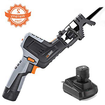 TACKLIFE Sierra Sable Inalámbrica de 12- Volt Máximo, con Batería de Litio de 1500mAh-Indicador de Batería, Cargador Rápido de Una Hora, Velocidad Regulable, Una Abrazadera de Sujeción - RES001