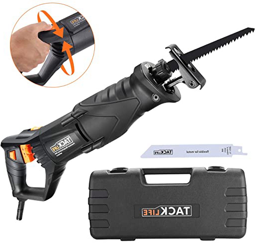 TACKLIFE Sierra Sable, 850W, 0~2,800SPM, Manija Giratoria (Izquierda y Derecha 90º), Gatillo de Velocidad Variable, 2 Hojas (Madera 6T HCS, Metal 14T BIM), Caja de Transporte/ RPRS01A