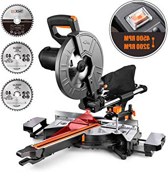 TACKLIFE Sierra Ingletadora 2000W, 3200 / 4500RMP Doble Velocidad, Sierra Telescópica Versatil con Guía Láser, 3 Cuchillas, Corte en Bisel, Mesa de Extensión, Bolsa para Virutas - EMS01A