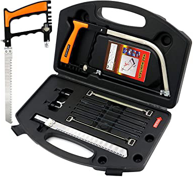 Hiveseen Mini Set Sierra de Mano, 15-in-1, Multiusos, HSS Juego de 12 Pulgadas con 5 Hojas de Sierra, Serrucho Pequeña Manual Herramienta de Arco para Cristal, Azulejos, Madera, Metal, Plástico