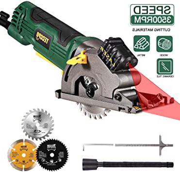 Sierra Circular, TECCPO 3500RPM 480W Mini Sierra Circular, Guía Láser, 3 Cuchillas Ø 85 mm, Profundidad de Corte: 27 mm, Cortar Madera, Plastica, Metal Blando y Azulejos -TAPS22P