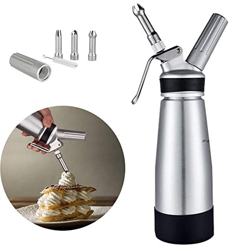 Qweidown Sifón,Dispen sadores de Nata,sifon Acero Inoxidable,Mousse de sifón de Aluminio Sifon de Cocina Profesional para Espumas y Nata de Catering-500ML