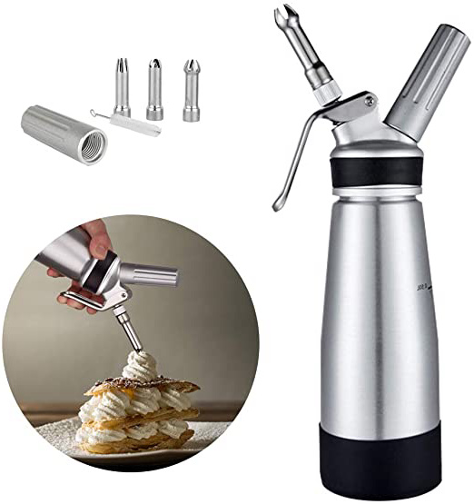 upstartech Sifón,Dispen sadores de Nata,sifon Acero Inoxidable,Mousse de sifón de Aluminio Sifon de Cocina Profesional para Espumas y Nata de Catering-500ML