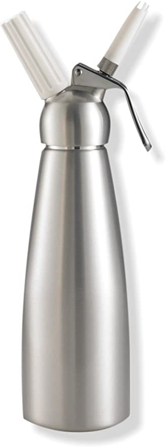 Impeccable Culinary Objects (ICO) Sifón de cocina profesional para crema montada. Dispensador de espumas y cremas fría y caliente. Cabeza y botella de Aluminio. 1 litro.
