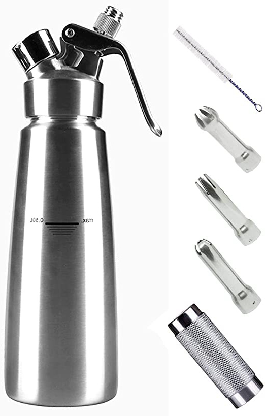 le homeware Sifón de Nata 0,5L Sifon de Cocina Acero Inoxidable Profesional con 3 Boquillas Extra y Cepillo de Limpieza(N20 no Incluido)