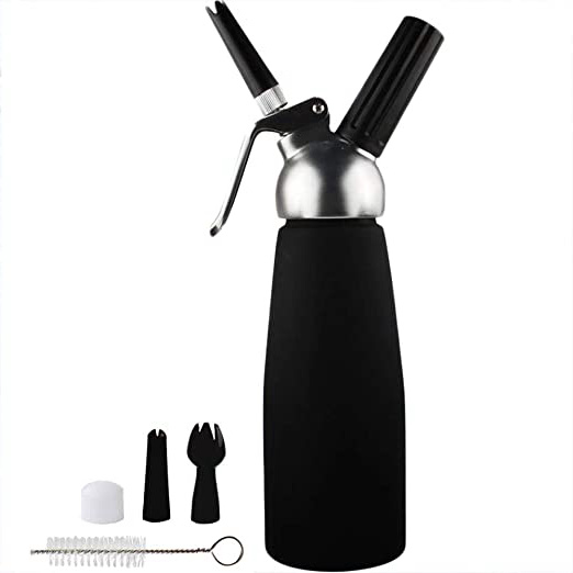 Sivaphe sifon de cocina dispensador de nata sifón de crema aluminio profesional 3 decoración boquillas Negro (500ml,cápsulas N20 no incluidos)