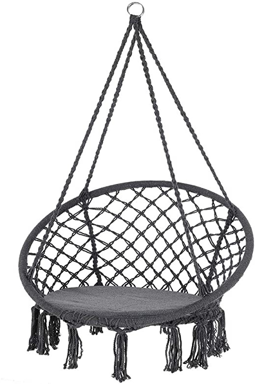 Detex Silla Colgante Redondo de Ø 61cm con cojin Incluido Color Gris Hamaca de Interior y Exterior decoración Moderna
