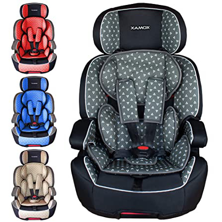 XOMAX XL-518 Silla de coche con ISOFIX I creciendo con usted I 9-36 kg, 1-12 años, grupo 1/2/3 I Arnés de 5 puntos y arnés de 3 puntos I Funda desmontable y lavable I ECE R44/04 I gris/negro
