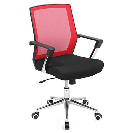 SONGMICS Silla Giratoria de Oficina, Silla de Escritorio de Malla, Marco de Acero Cromado, Regulable en Altura, con Función de Inclinación, Máx. Capacidad de Carga de 150 kg, Rojo y Negro OBN83RD