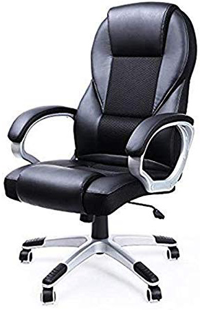 SONGMICS Silla giratoria de oficina estudio Ergonómica PU con ruedas Negro OBG22B