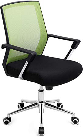 SONGMICS Silla Giratoria de Oficina, Silla de Escritorio de Malla, Marco de Acero Cromado, Regulable en Altura, con Función de Inclinación, Máx. Capacidad de Carga de 150 kg, Verde y Negro OBN83GN