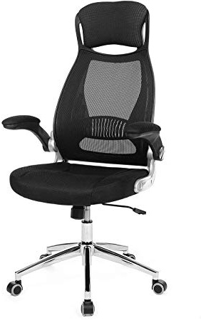SONGMICS Silla giratoria de Oficina Silla de Escritorio de Malla con reposacabezas Mecanismo sincronizado Altura Ajustable Negro OBN86BK