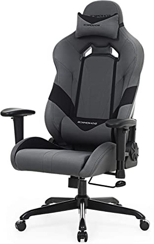 SONGMICS Racing Silla de Escritorio para Gamers, Silla de Oficina con reposacabezas y cojín Lumbar, Apoyabrazos Ajustables, Respaldo inclinar 150 Grados, Diseño de la ergonomía, Gris-Negro RCG13G