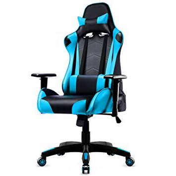 Racing Silla Gamer, IntimaTe WM Heart Silla Gaming de Ergonómica, Silla con Reposacabeza Apoyo y Cojín Lumbar, Cuero Sintético PU, para Los Jugadores de PC Gamer (Azul)