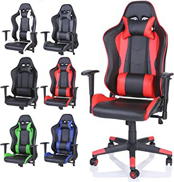 TRESKO® Silla de Escritorio Gamer Profesional | Silla de Oficina Ergonómica Gaming | Regulable, Reclinable | Para Jugadores de PC | (Rojo)