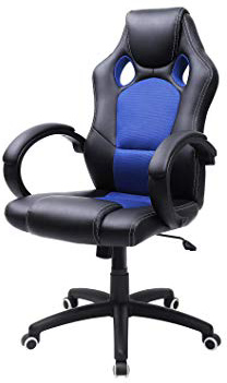 SONGMICS Racing Silla de Escritorio de Oficina Ergonómica Regulable con Ruedas, OBG56L, Azul
