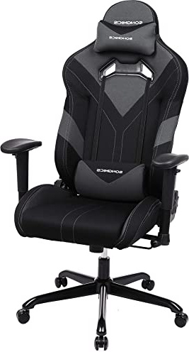 SONGMICS Racing Silla de Escritorio para Gamers, Silla de Oficina con reposacabezas y cojín Lumbar, Apoyabrazos Ajustables, Respaldo inclinar 150 Grados, Diseño de la ergonomía, Negro-Gris RCG13BK