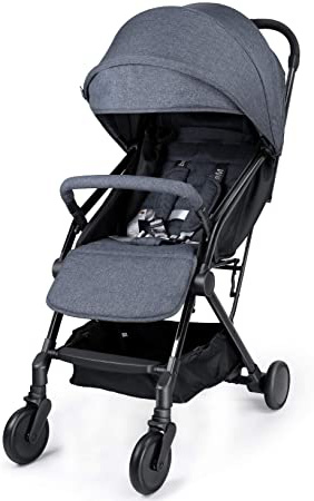 Meinkind Silla de Paseo Plegable Compacta Ultra Ligera de 5,9kg, Cochecito de Portátil, (Nacimiento a 22 kg), Silla Paseo Ligera Plegable con Una Mano, Arnés de Cinco Puntos, Respaldo Reclinable, gris