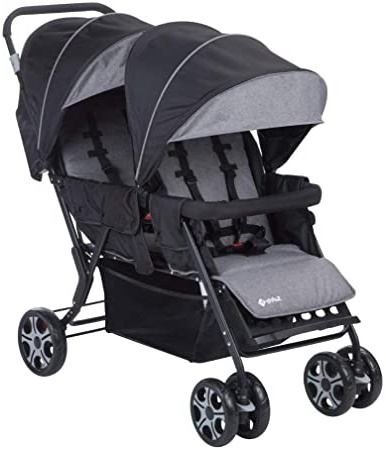 Safety 1st Teamy Cochecito gemelar y hermaños, Silla de paseo gemelar plegable, carrito gemelos doble, ligero y compacto, color Black Chic