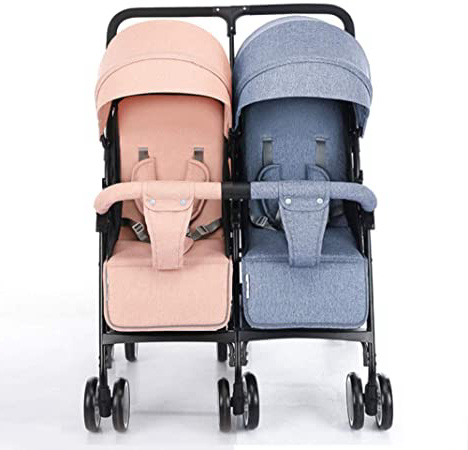 Cochecito Gemelos Plegable Sillas De Paseo Gemelar Dúo Twin Color Gris Puede Sentarse La Mitad De La Mentira 0-3 Años De Edad(Máximo Cargables De 45Kg De Bebé),Blue+Pink