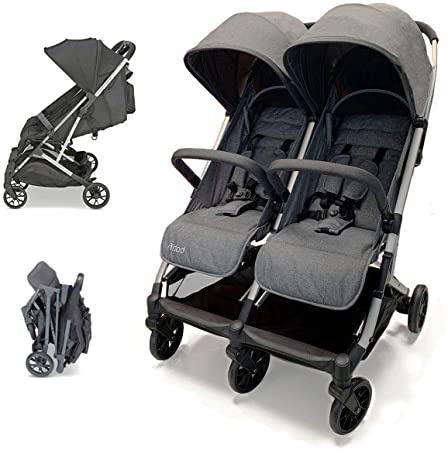 Babify Twin Air Silla de Paseo Gemelar, ligera y compacta - Homologada hasta 22 kg - Color Soft Grey